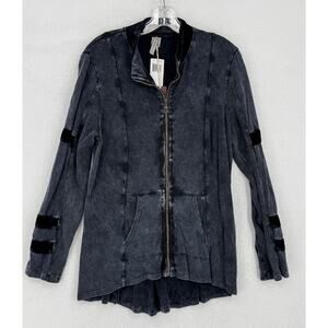 XCVI Womens Black Dyed Velvet Trim Full Zip Marya Lagenlook Jacket Sz L NEW